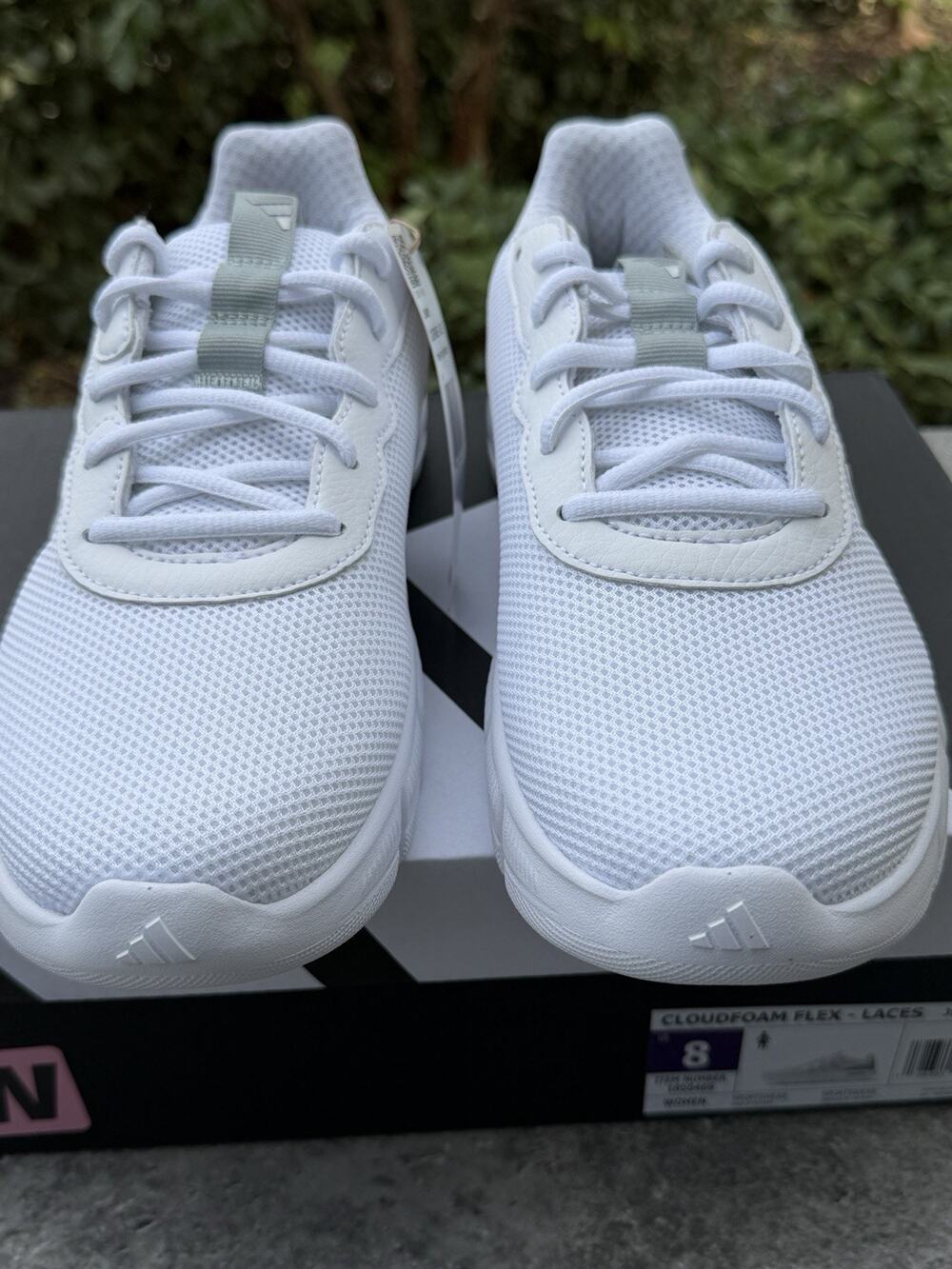 ADIDAS Cloudfoam Flex Laces Shoes Sneaker Women's Sz 8 White Wide Fit Width NWT